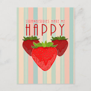 Cartão Postal Design de Citação de Morango Fofo Fruta Kawaii B