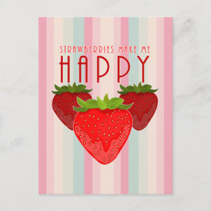 Cartão Postal Design de Citação de Morango Fofo Fruta Kawaii B