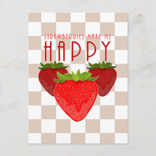 Cartão Postal Design de Citação de Morango Fofo Fruta Kawaii M