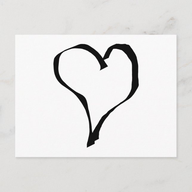 Cartão Postal Design de Coração de Amor Negro e Branco. (Frente)