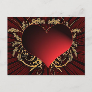 Cartão Postal Design de coração vermelho e ouro