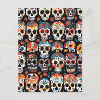 Cartão Postal Design de Crânio de Arte Popular Mexicana Vibrante