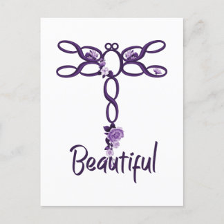Cartão Postal Design de Dragonfly "Linda" Floral Roxo