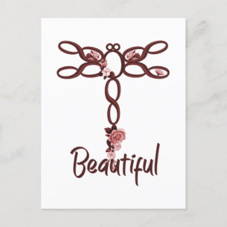 Cartão Postal Design de Dragonfly Red Floral "Linda"