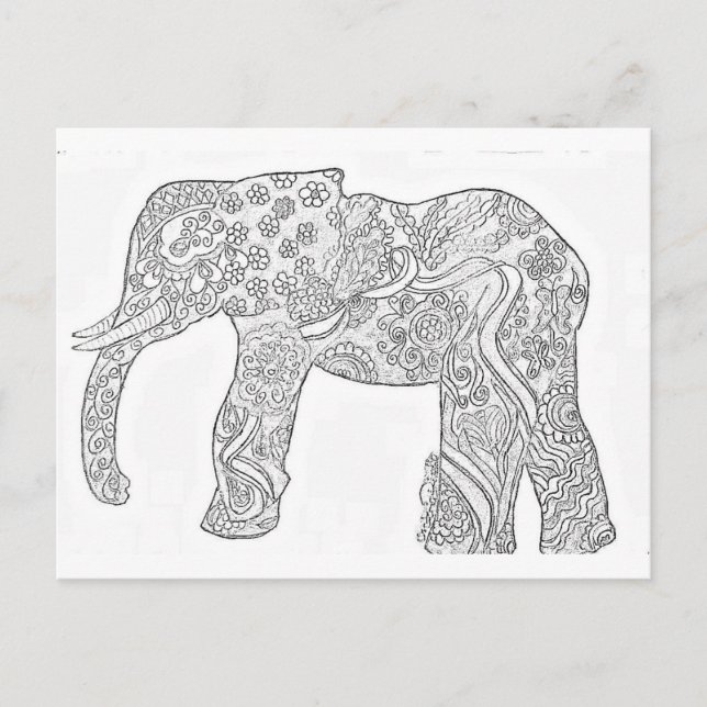 Cartão Postal Design de Elefante Preto e Branco (Frente)