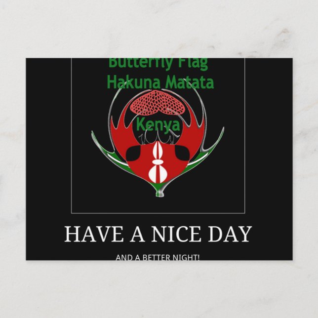 Cartão Postal Design de Escudo Queniano: Bandeira de Borboleta. (Frente)