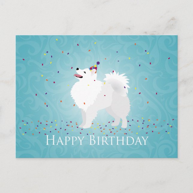 Cartão Postal Design de Feliz Aniversário do Cachorro Esquimó Am (Frente)