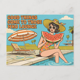 Cartão Postal Design de Férias de Verão à Beira da Piscina Retrô