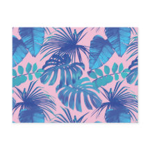 Design de folha tropical rosa e azul