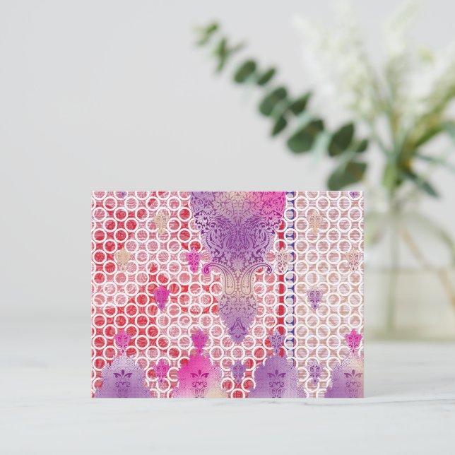 Cartão Postal design de fundo roxo com pontos (Em pé/Frente)