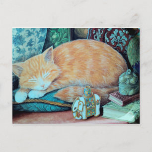 Cartão Postal Design de Gato e Elefante Indiano