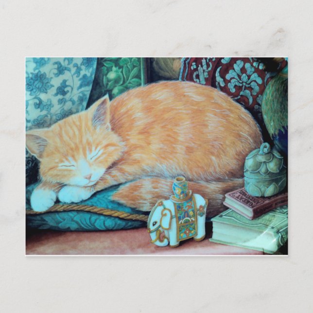 Cartão Postal Design de Gato e Elefante Indiano (Frente)