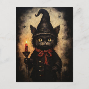 Cartão Postal Design de Gato Preto Escuro para o Halloween, Góti