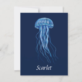 Cartão Postal Design de ilustração da medusa azul personalizada