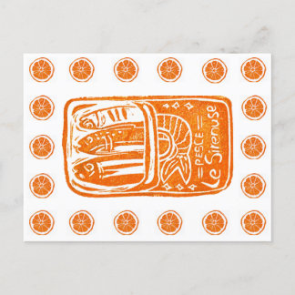 Cartão Postal Design de Linocut de Verão italiano - Sardinhas co
