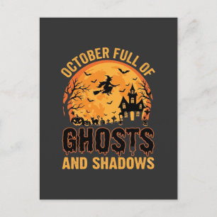 Cartão Postal Design de Lua de Halloween com Fantasmas e Sombras