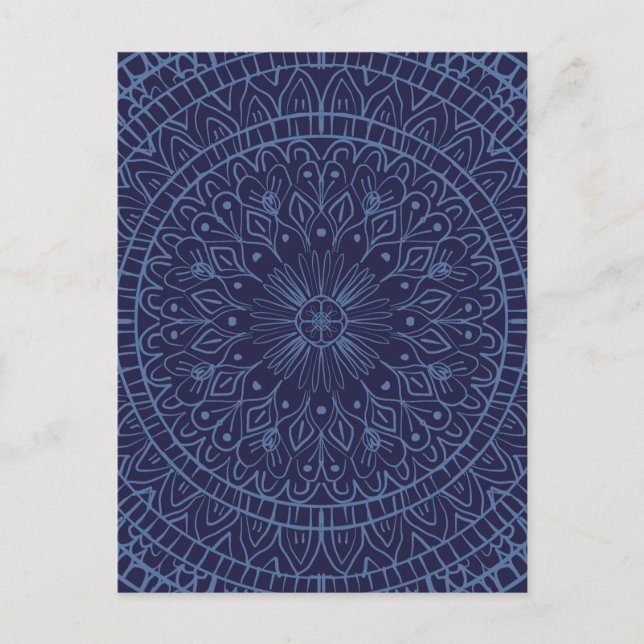 Cartão Postal Design de Mandala em azul profundo (Frente)