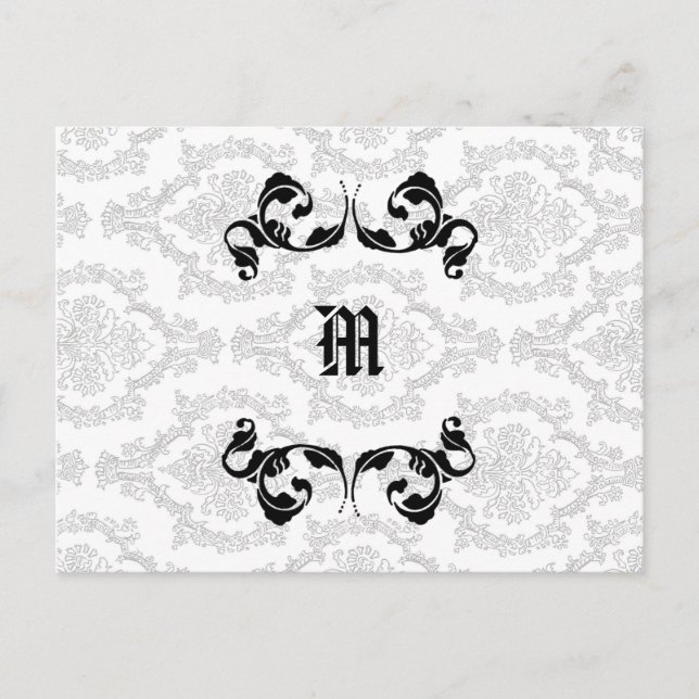 Cartão Postal Design de Monograma Damask (Frente)