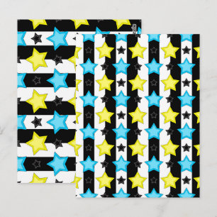 Cartão Postal Design de padrão de estrelas azuis listradas amare