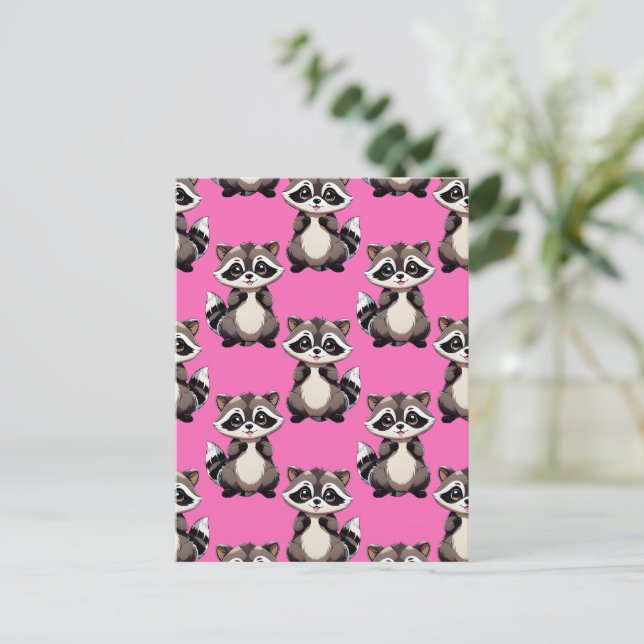 Cartão Postal Design de padrão de guaxinim rosa (Em pé/Frente)