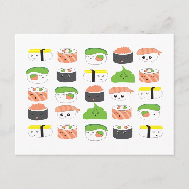 Cartão Postal Design de Padrão de Ilustração de Sushi com divers (Frente)