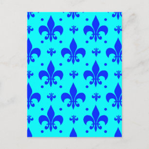 Cartão Postal Design de padrão Fleur-de-lis Azul