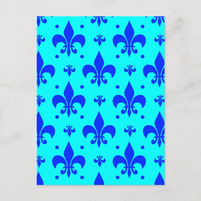 Cartão Postal Design de padrão Fleur-de-lis Azul (Frente)