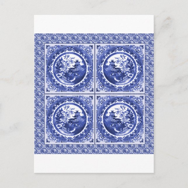 Cartão Postal Design de padrão salgado azul e branco (Frente)