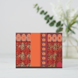 Cartão Postal design de padrão vermelho e dourado