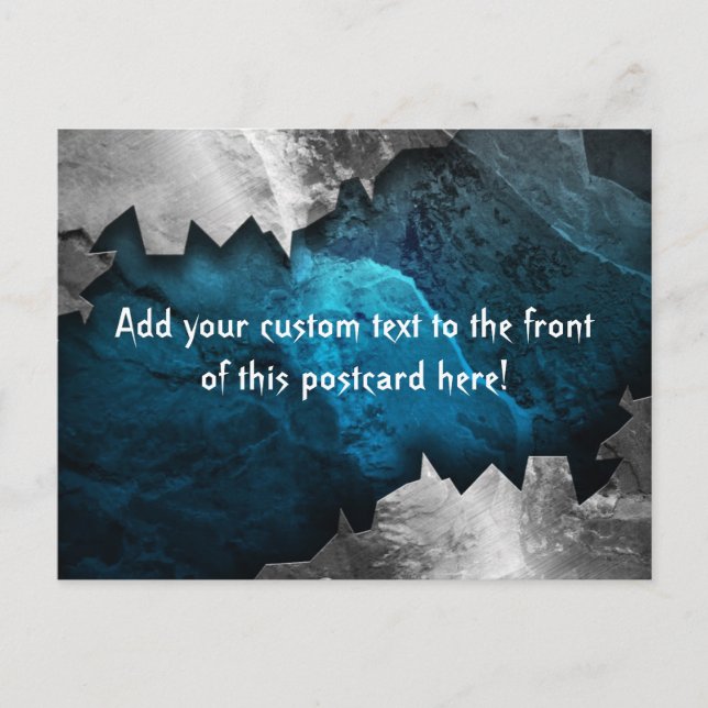 Cartão Postal Design de pedra/metal azul e prateado (Frente)