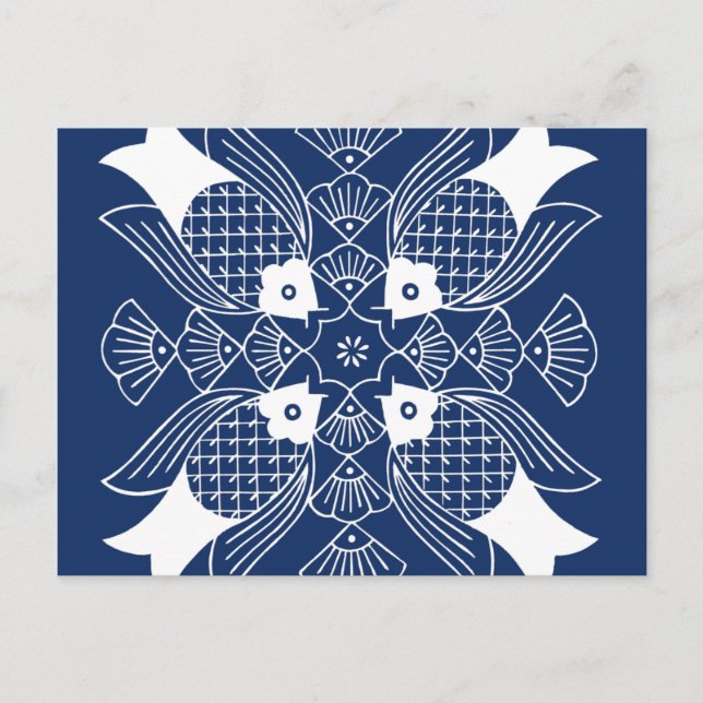 Cartão Postal Design de Peixes Submarinos com Fundo Azul (Frente)
