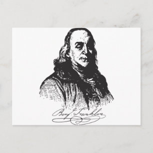 Cartão Postal Design de retrato e assinatura de Benjamin Frankli