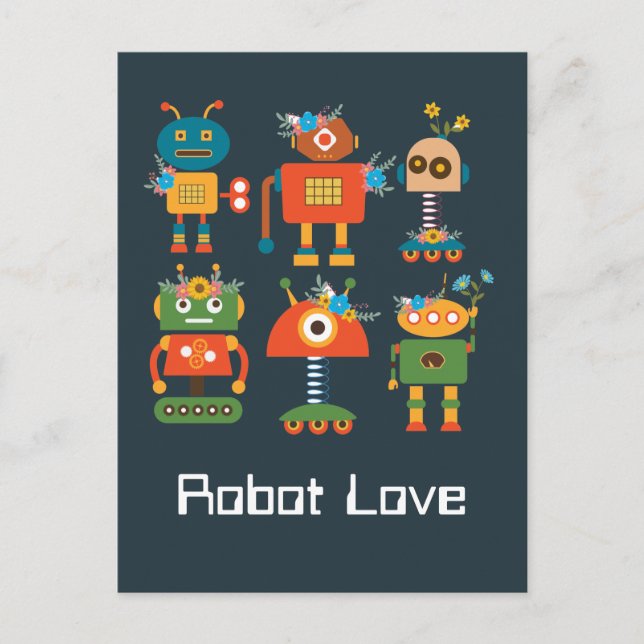 Cartão Postal Design de robots bonitos para crianças (Frente)