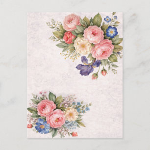 Cartão Postal Design de Rosa Floral Personalizada Rústica Vintag