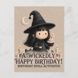 Cartão Postal Design de Saudação de Aniversário de Bruxa Fofa co