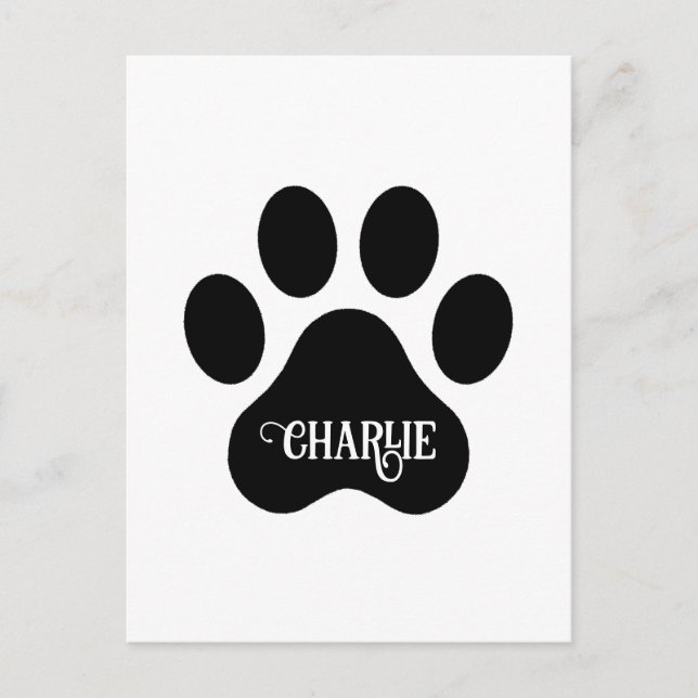 Cartão Postal Design de Silhueta do Nome da Pata do Cachorro (Frente)