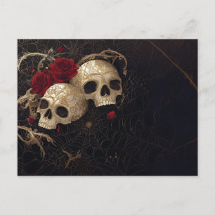 Cartão Postal Design de Skulls e rosa vermelha