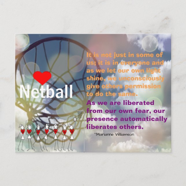 Cartão Postal Design do Heart Netball e citação Inspiracional (Frente)