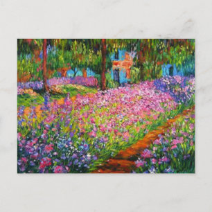 Cartão Postal Design do Jardim Íris Monet com fundo cor-de-rosa