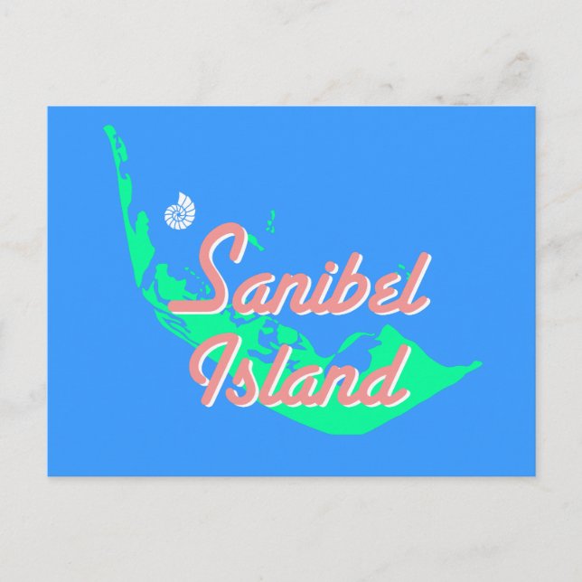 Cartão Postal Design do mapa da ilha Sanibel (Frente)
