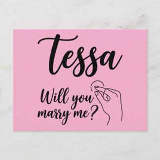 Cartão Postal Design do Nome Tessa com Rosa Vermelha e Mão Shaka