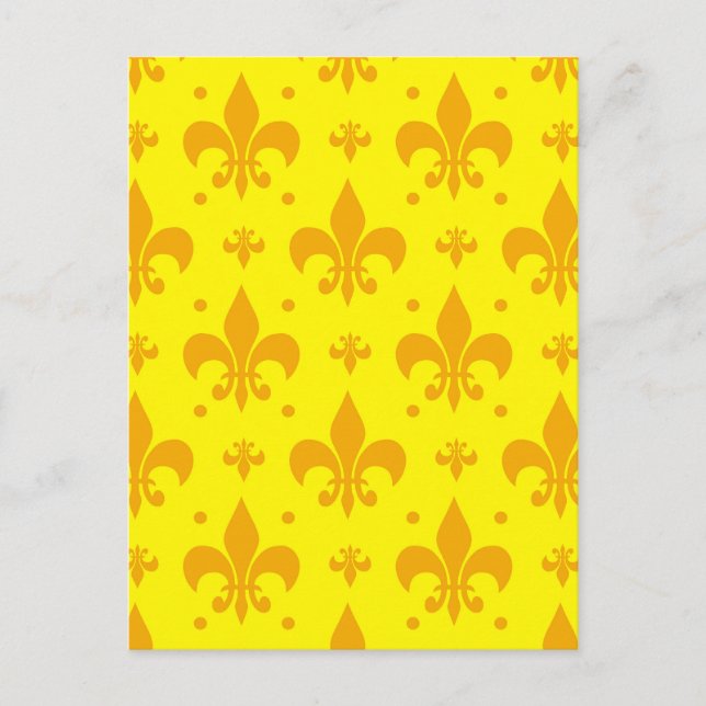 Cartão Postal Design do padrão Fleur-de-lis amarelo (Frente)