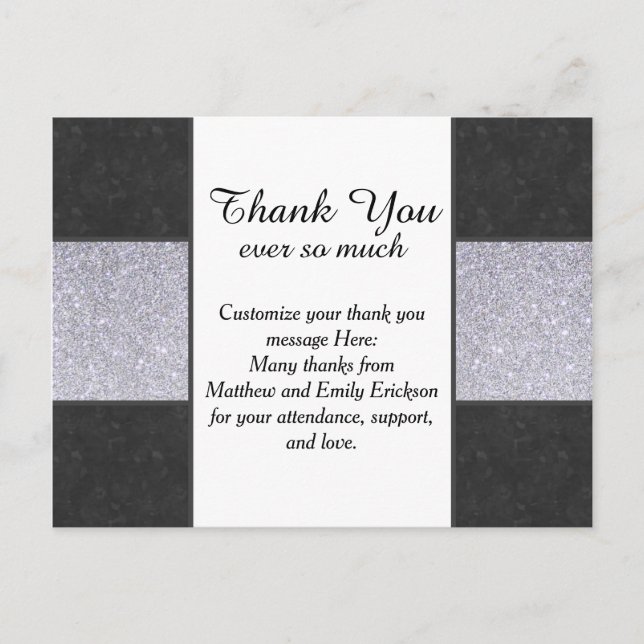 Cartão Postal Design do painel Glitter Preto Marble e Silver (Frente)