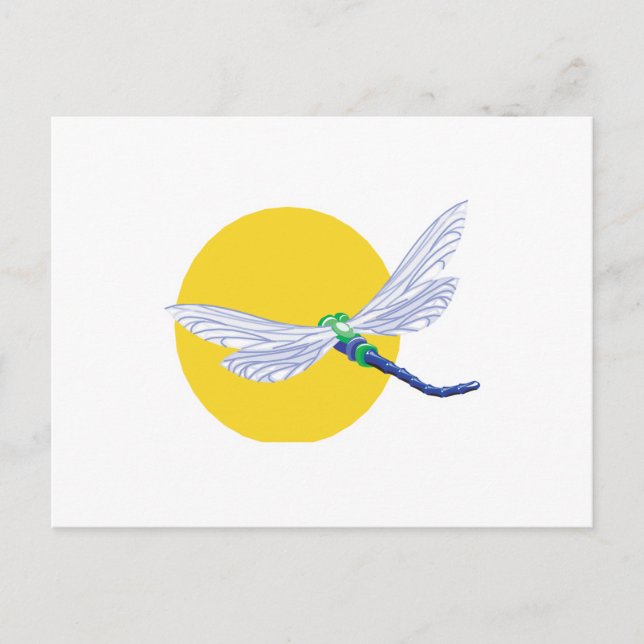 Cartão Postal design do Sol e da libélula (Frente)
