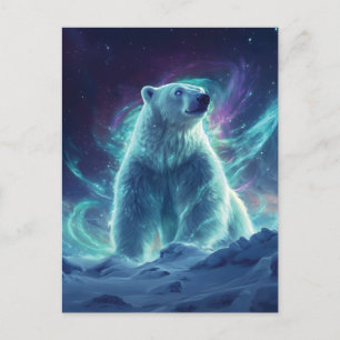 Cartão Postal Design do Urso Polar Majestoso com Luzes Nortes