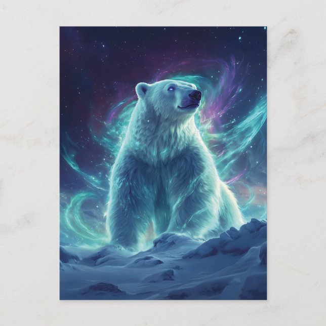 Cartão Postal Design do Urso Polar Majestoso com Luzes Nortes (Frente)