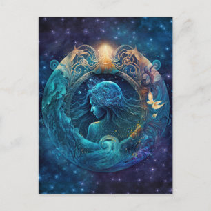 Cartão Postal Design em Aquarela do Signo de Água - Aquário