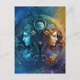 Cartão Postal Design em Aquarela do Signo de Gêmeos