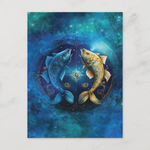 Cartão Postal Design em Aquarela do Signo de Peixes