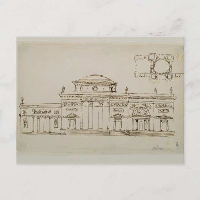 Cartão Postal Design esboçado para um edifício dominado (caneta  (Frente)